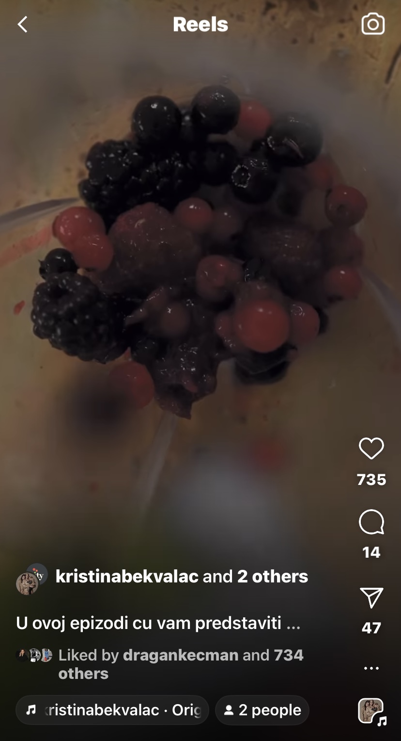 Ishrana Kristine Bekvalac, instagram